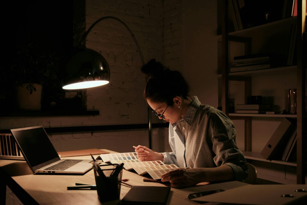 woman working at night