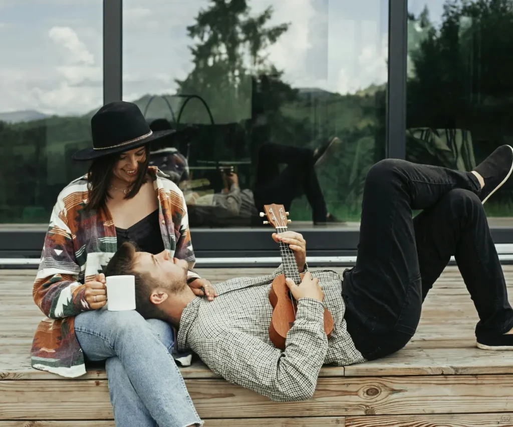 couple has rest on terrace