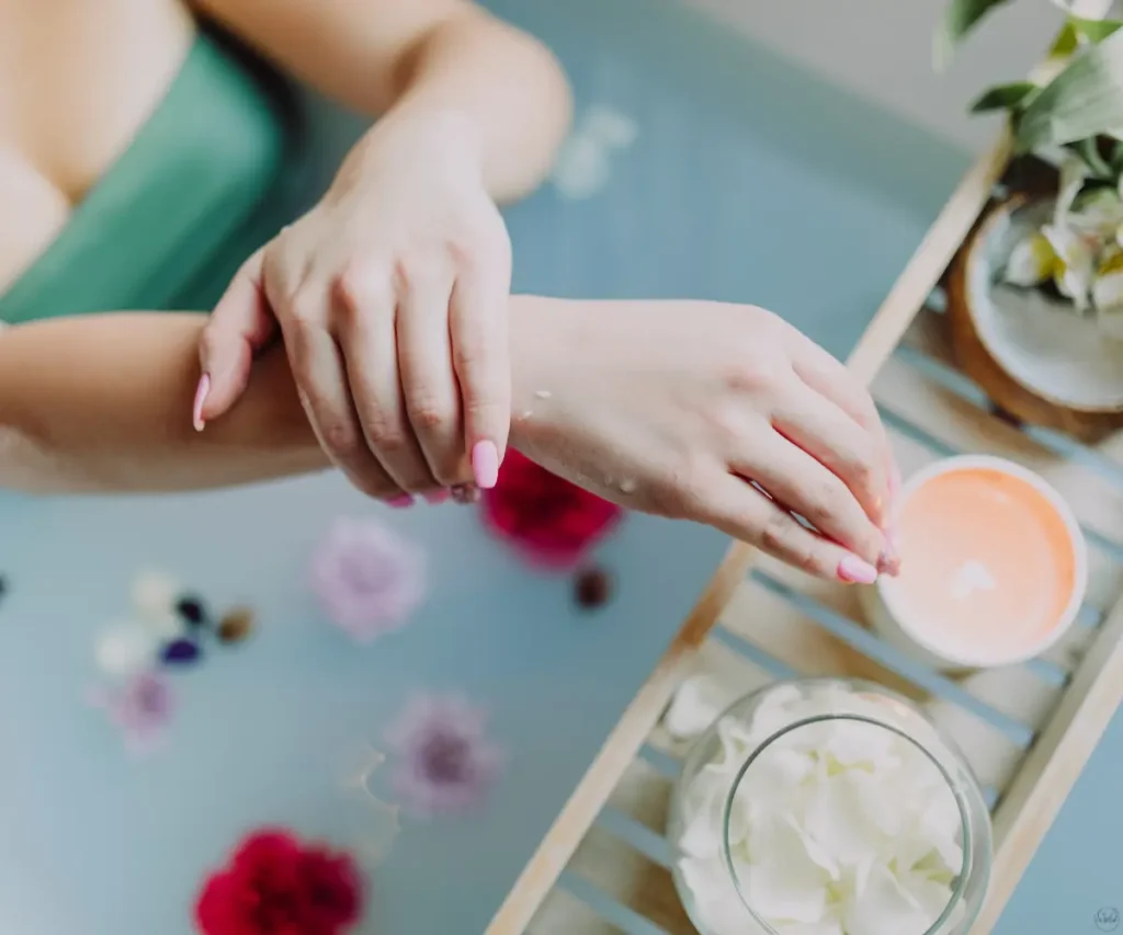 woman taking bath